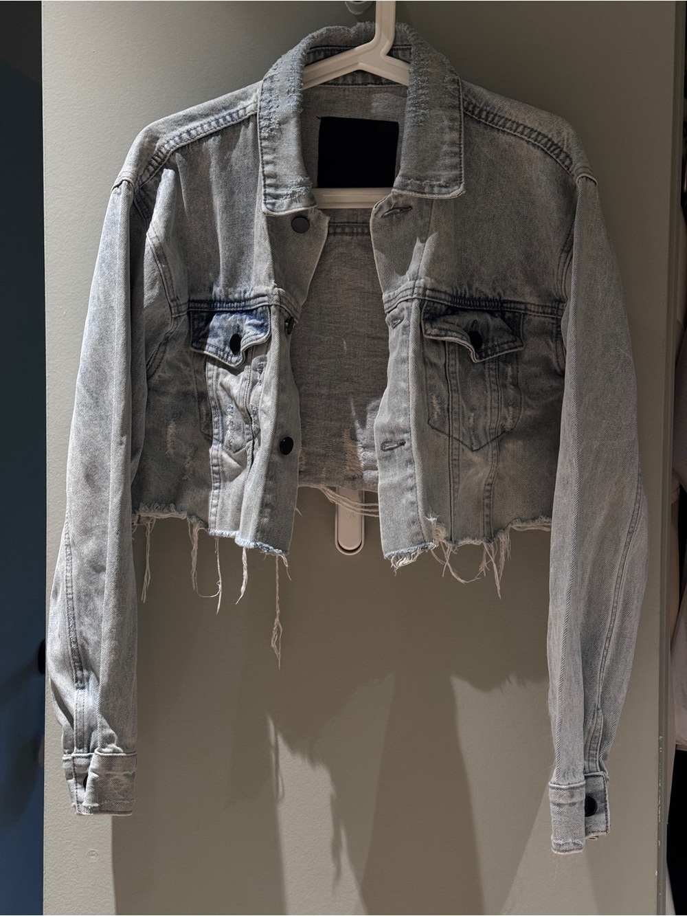 Alexander Wang Cropped Distressed Denim Jacket size s
